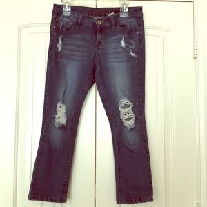 Distressed skinny stretch cropped jeans